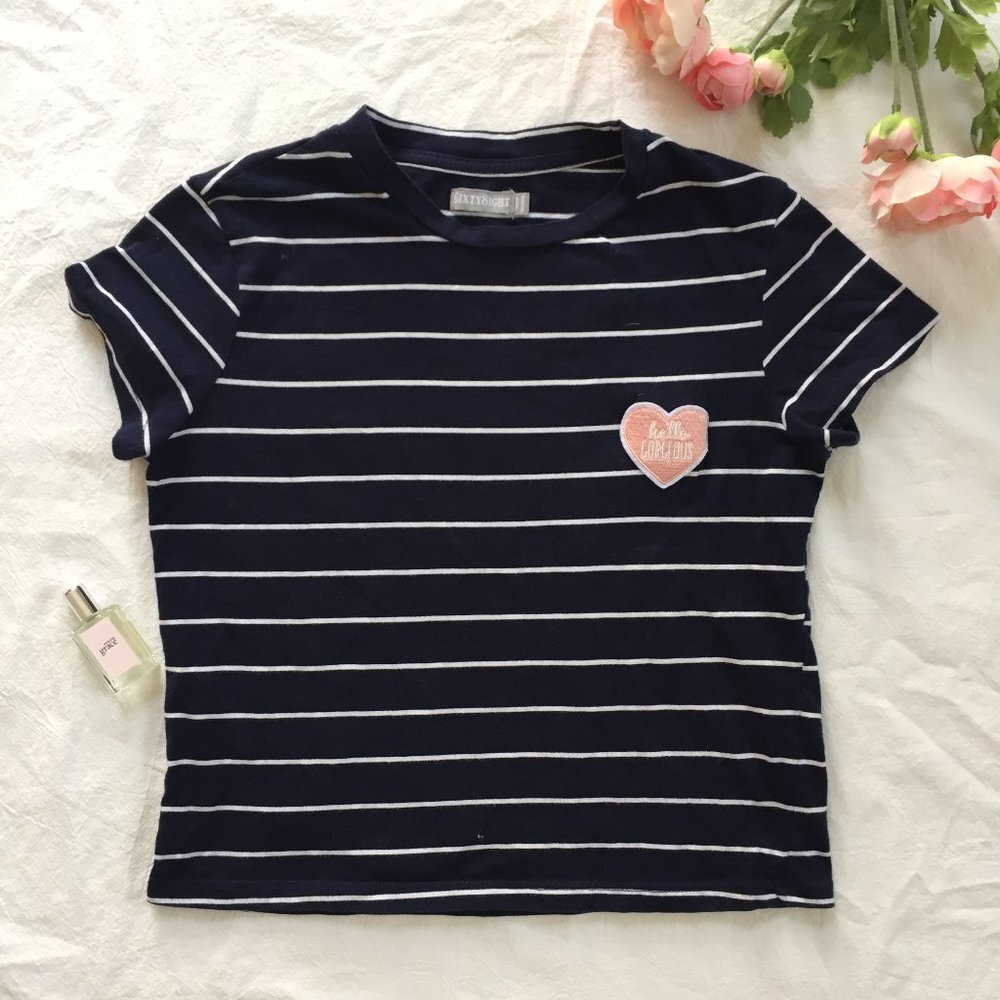 Navy Striped Heart Tee